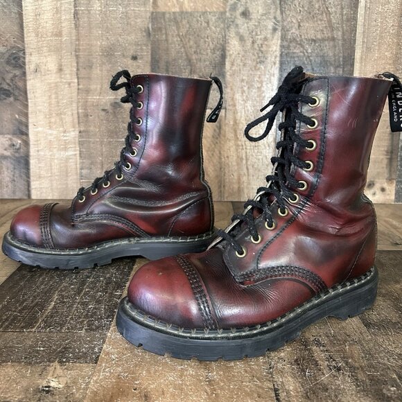Grinders Vintage Steel Toe Black Cherry Work Boots Mens UK 5 US 6 - Picture 3 of 12
